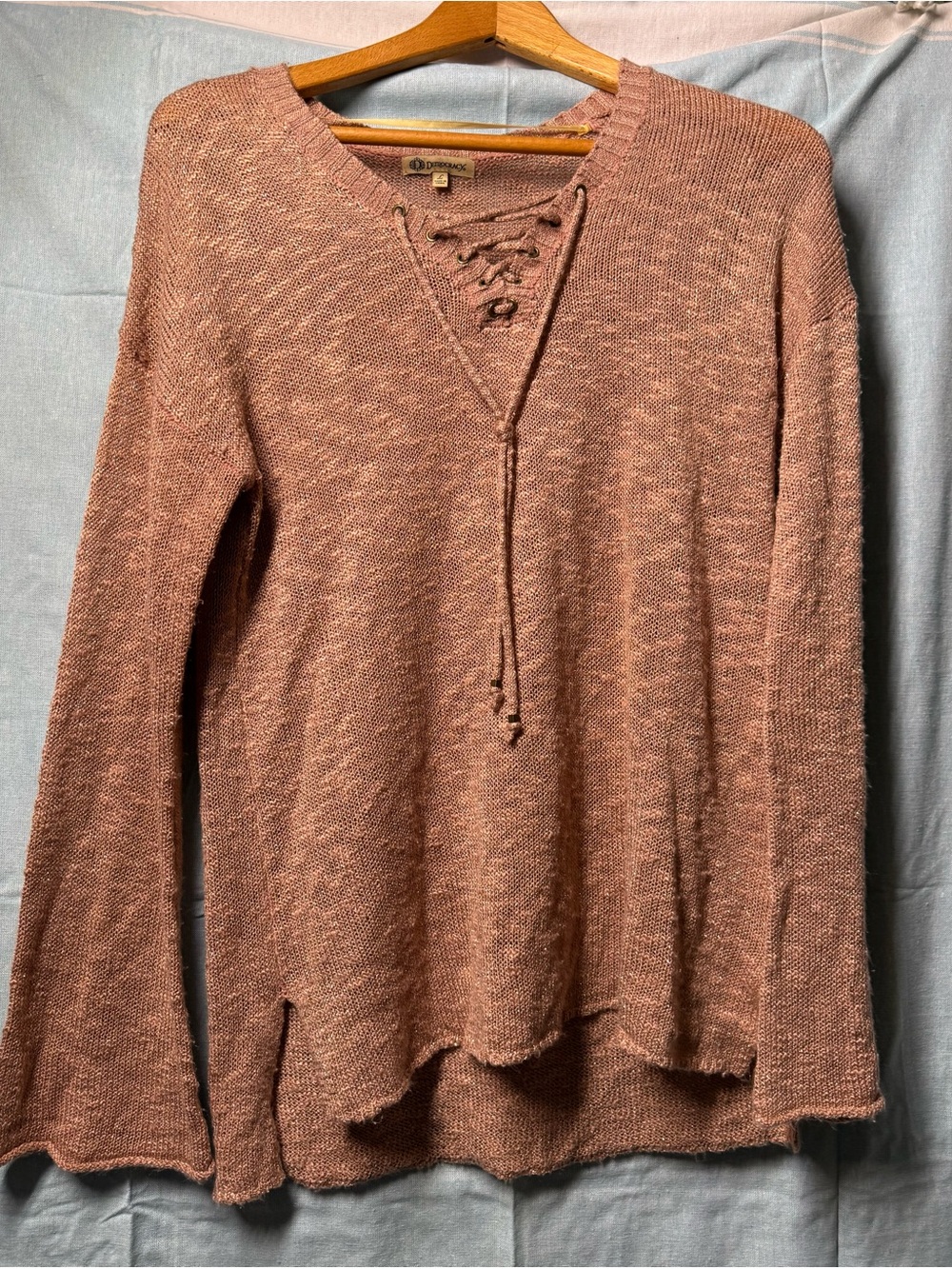 Democracy Lace-Up V-Neck Sweater - Dusty Rose
